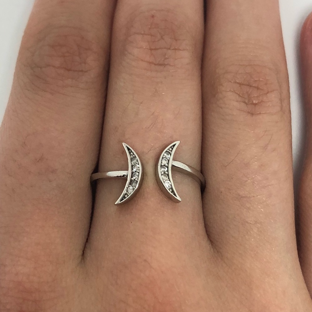 Micro set CZ 925 Sterling Silver Moon Ring